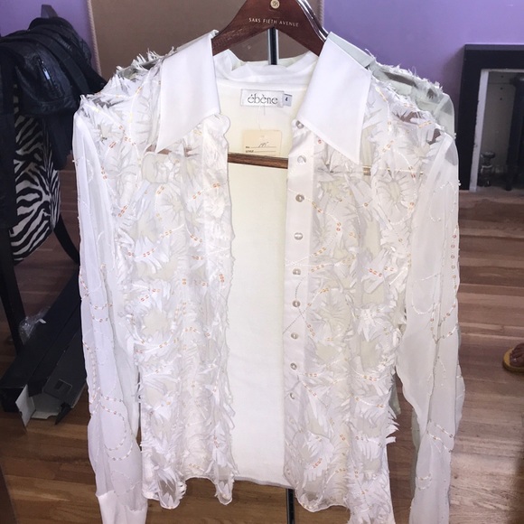 Beene French cotton knit embroidered lace blouse 4 - Picture 1 of 8